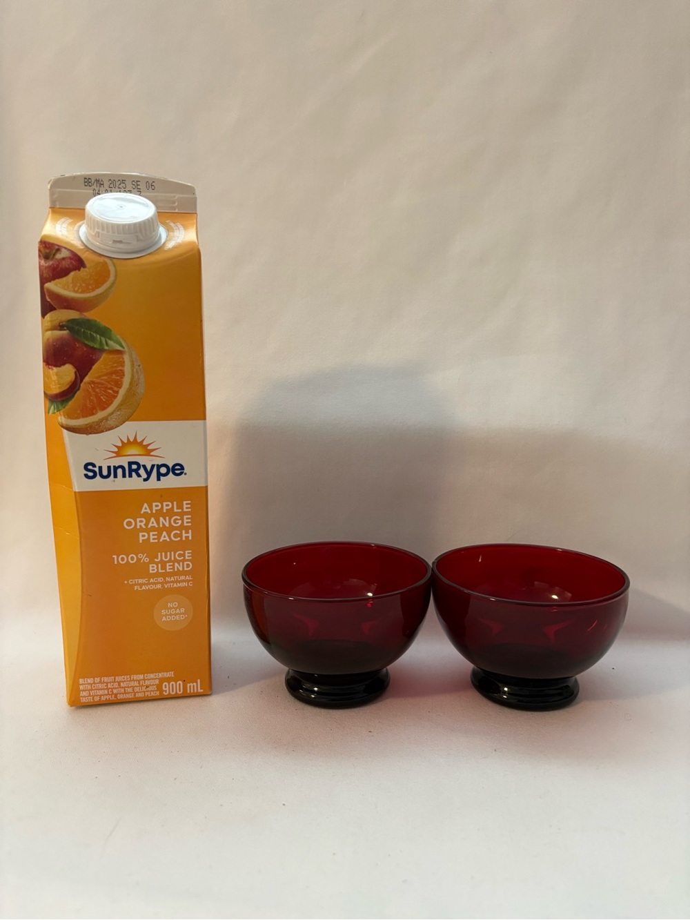 2- Anchor Hocking, red Baltic, low sherbet, footed glasses